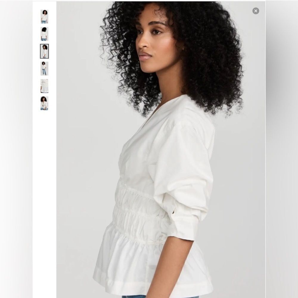 NEW Jonathan Simkhai Yuni Cotton Poplin Ruched Blouse White Size 8 - Picture 3 of 13